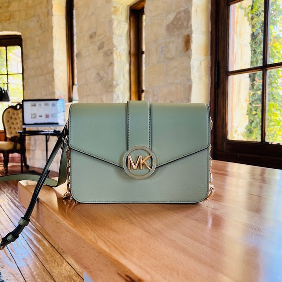 Michael Kors Carmen Medium Convertible shoulder chain strap handbag light sage - Picture 1 of 14